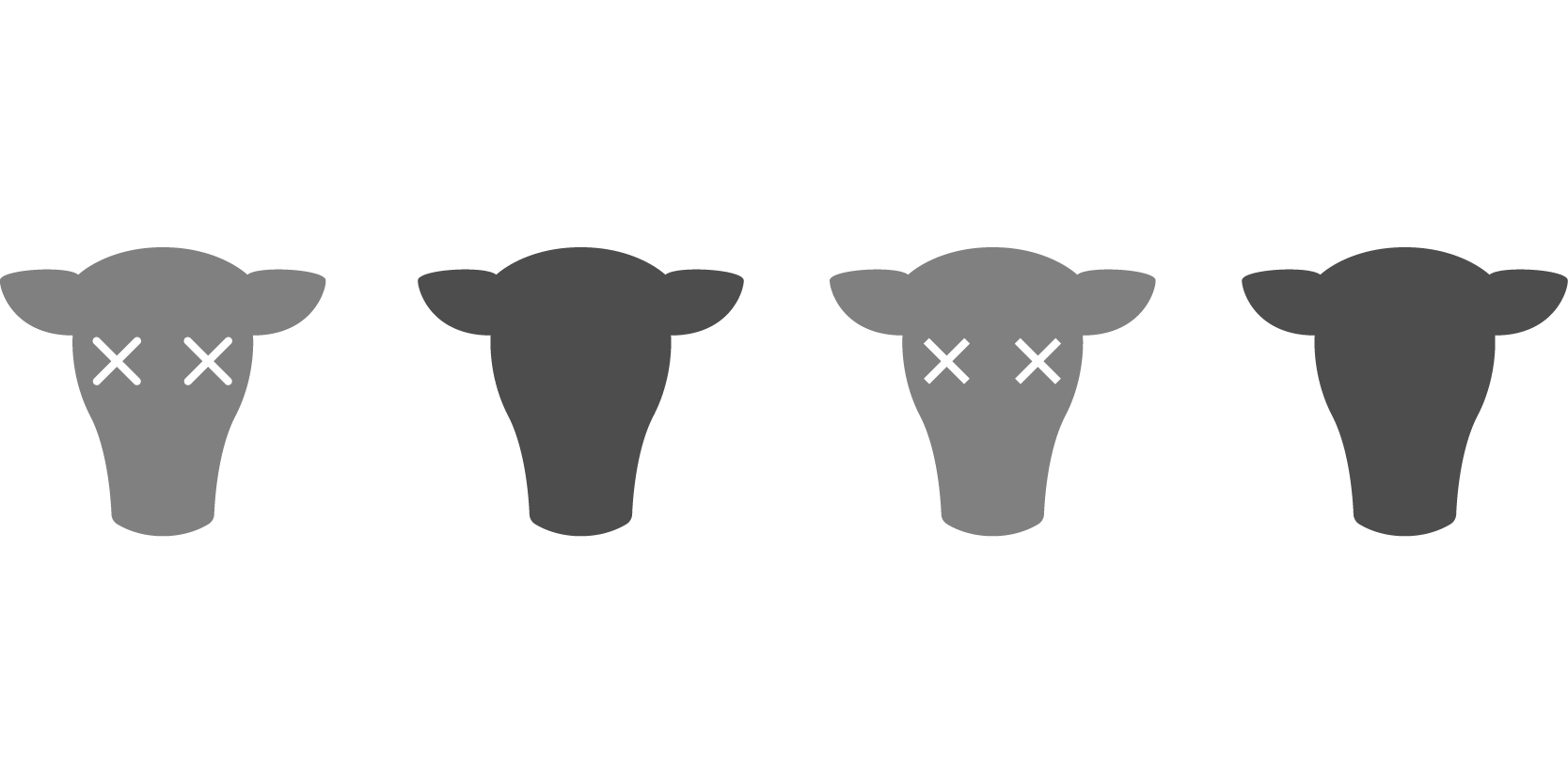 Cow heads in grey with eyes crossed out showing those infected with BVDV