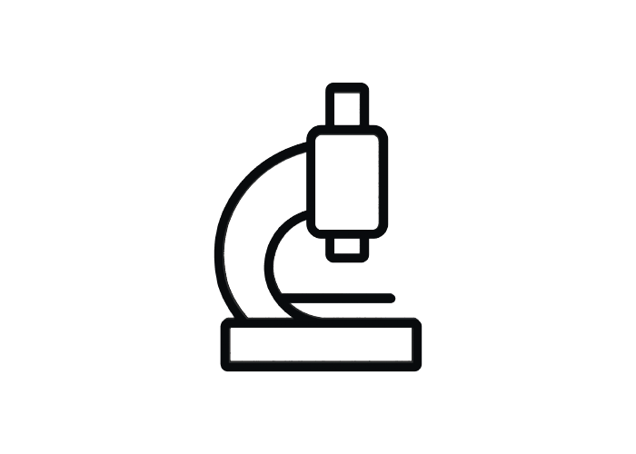 Icon image in black of a microscope