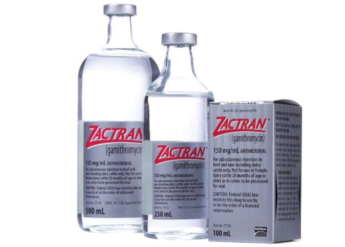 Bottle of Zactran antibiotic for protection against BRD