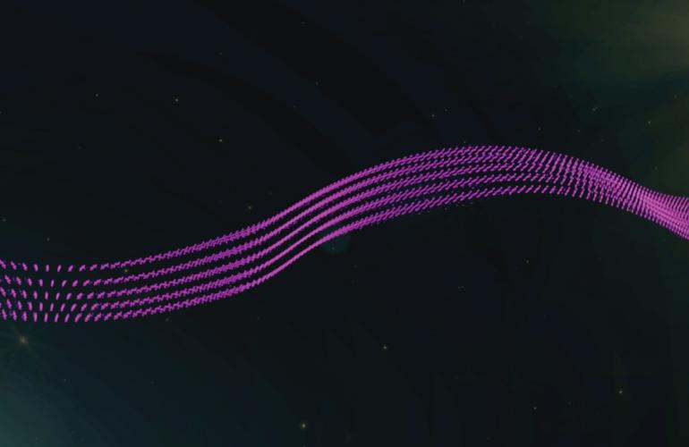 Relax Trax website banner with purple wave graphic on black background