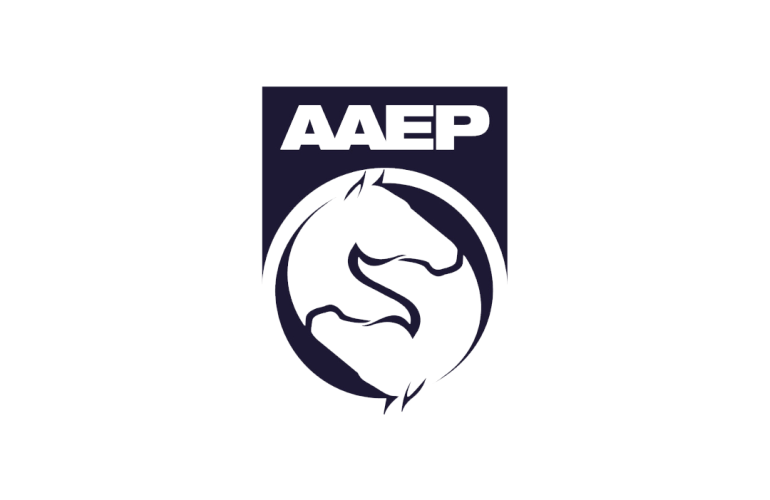 AAEP in bold white letters. Below is a stylized line drawing of the silhouette of a horses head