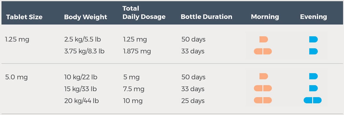 Dosage chart for Vetmedin CA1