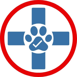 Icon of a medical cross with a dog's paw at the center