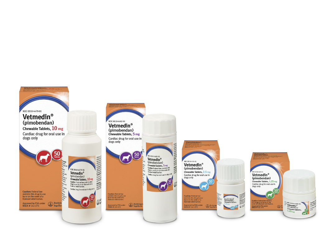 Image of vetmedin chewable tablets in all available sizes 