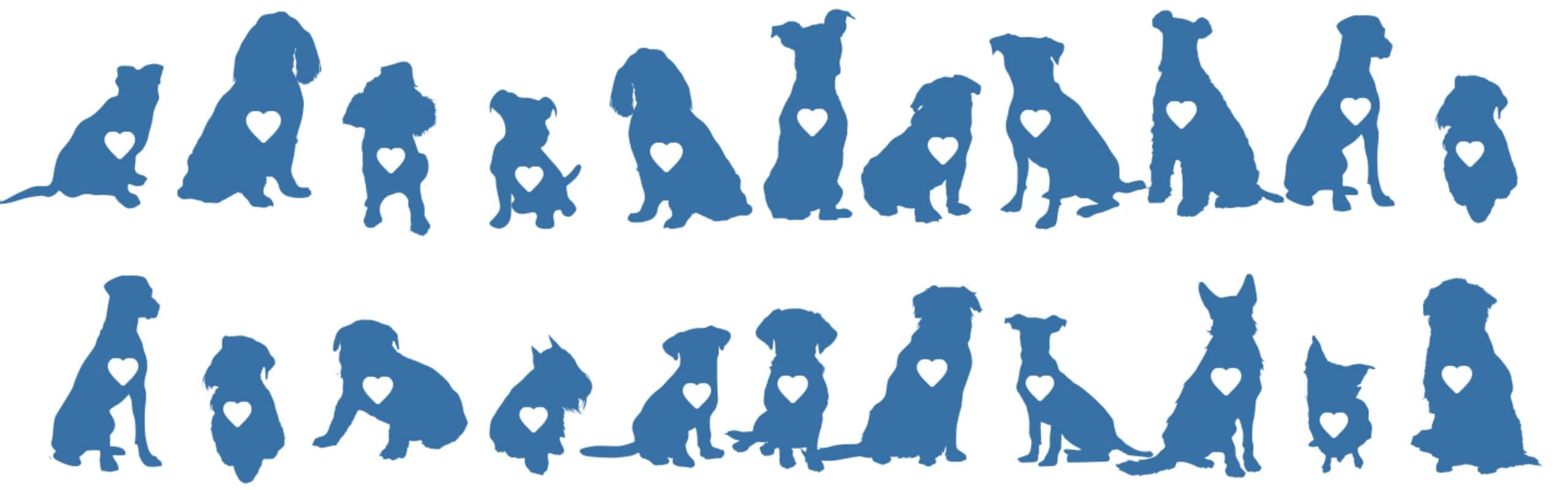 Blue dog silhouettes with white hearts 