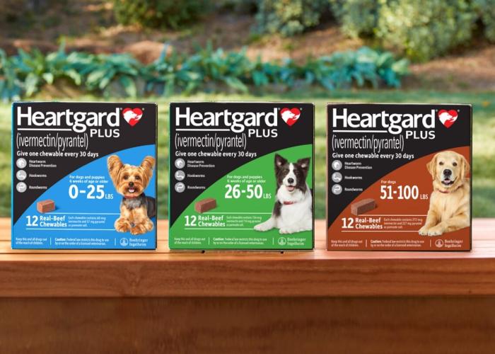 The packages of Heartgard for dogs of different sizes 